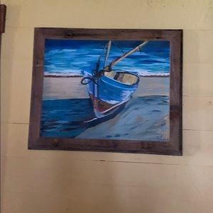 Painting with barn wood frame